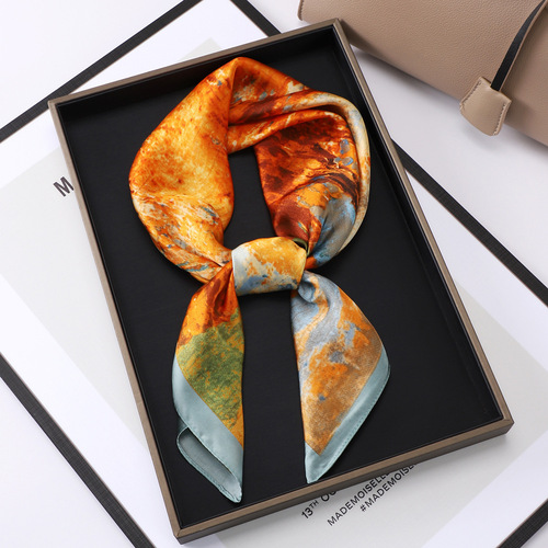 70 square scarf silk scarf striped three-dimensional digital printing women's silk scarf professional scarf satin chiffon silk scarf wholesale