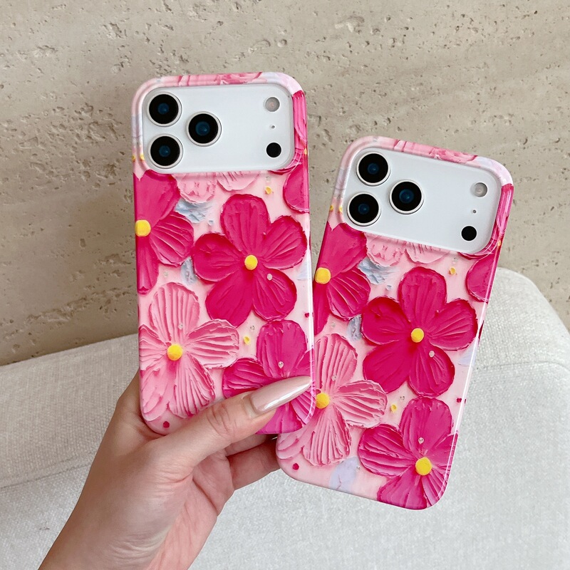 Imd All-Inclusive Mobile Phone Case with Oil Painting Flowers Suitable for Apple 17Promax Mobile Phone Case 15Pro Anti-Fall 17Pro
