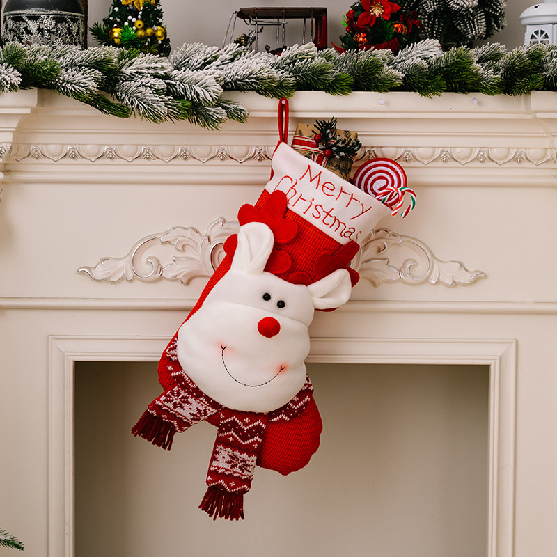 3種類の豪貝の新型のクリスマスの装飾の靴下の立体の老人のヘラジカのニットの靴下の子供の贈り物の袋の赤いクリスマスの靴下|undefined