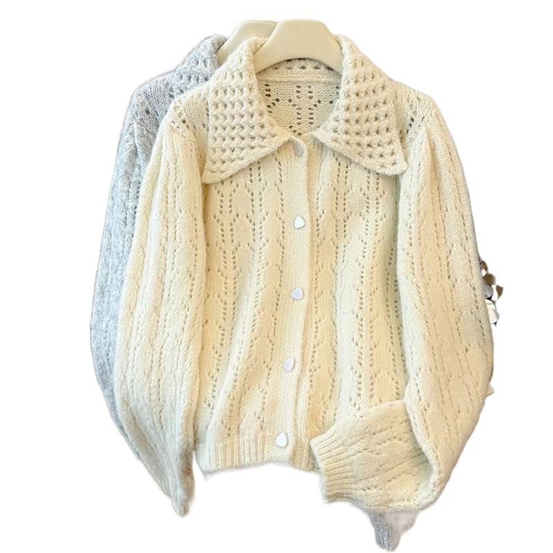 Inventario otoño invierno nuevo estilo coreano diseño sensación hueco solapa de punto cardigan suéter suave suave suelto