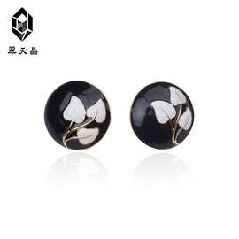 翠天晶 925银黑色简约时尚百搭马蹄莲耳钉时尚百搭高端系列小红书