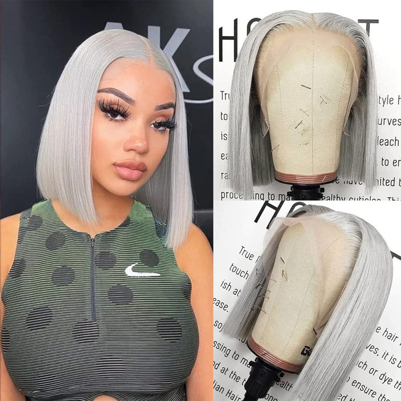 Real Human Hair Gray Bob Wig 13X4 Lace Front Wig