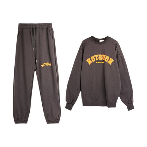 Lazy style fashionable casual sportswear suit for women's autumn loose sweater coat for sweatpants, leg tight pants, two-piece set