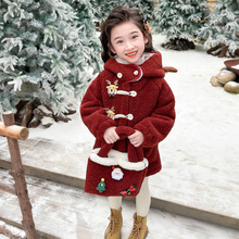 女童冬装红色外套2025新款毛呢大衣女宝宝圣诞加厚保暖毛毛衣