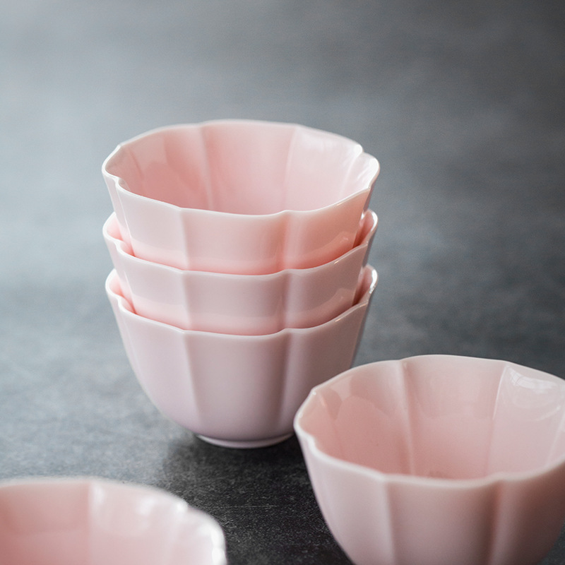 M3NO批发粉色花朵茶杯 陶瓷主人杯单杯女士品茗杯单个 花瓣造型功