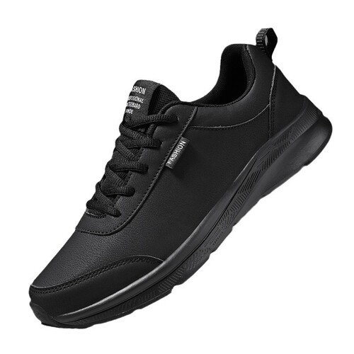 Men's Autumn Leather Surface Sports Shoes, Waterproof and Slip-Resistant Running Shoes for Men, Black Versatile Soft Sole Casual Shoes