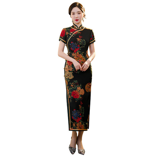 Chinese dress retro oriental qipao cheongsam dress for women Long Retro Slim Improved Mommy Dress Cheongsam