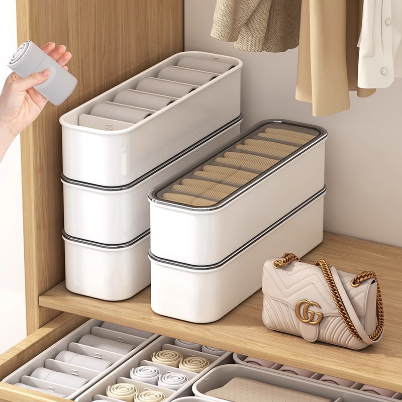Sock Storage Box with Lid, Wardrobe Organizer for Underwear and Panties, Drawer Organizer for Intimate Clothing, Three-In-One Sorting Box Sock Storage Box with Lid, Wardrobe Organizer for Underwear and Panties, Drawer Organizer for Intimate Clothing, Three-In-One Sorting Box