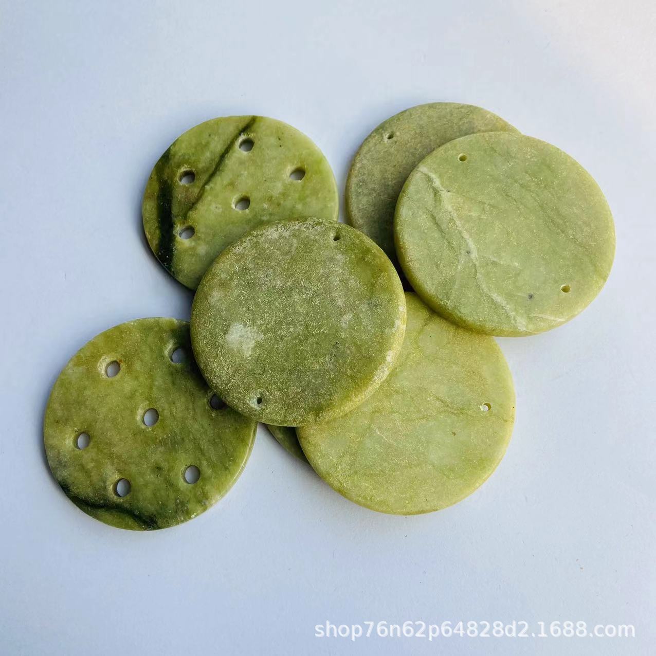 厂家玉石圆片玉石珠六角石片可打孔抛光规格齐全锗石片粉晶岫玉