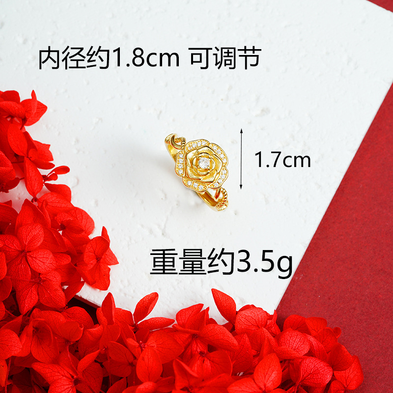 Nuevo producto Vietnam Sandy Gold Collar Diseño Sense Diamond Rose Ring Set Temperamento femenino durante mucho tiempo Joyas