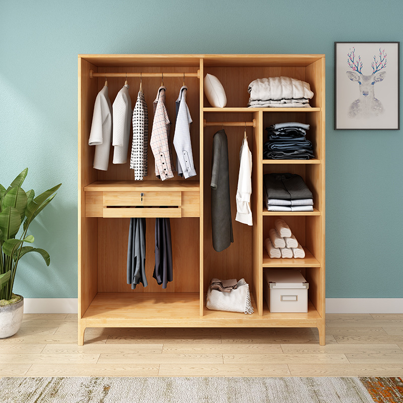 北欧实木衣柜现代简约小户型家用卧室对开门收纳储物简易大衣橱