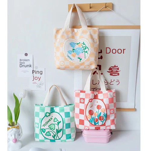 Canvas lunch box bag bento handbag cute student handbag school bag for work and study popular online gift small tote bag