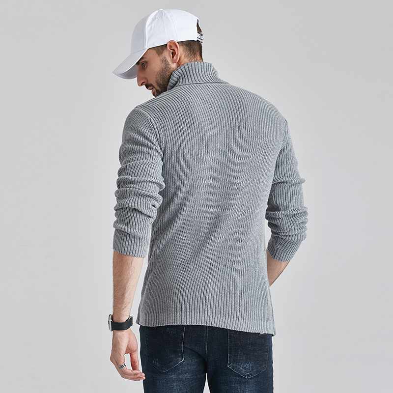 2021秋冬新款欧美男士高领毛衣男修身潮流薄款针织衫男一件代发
