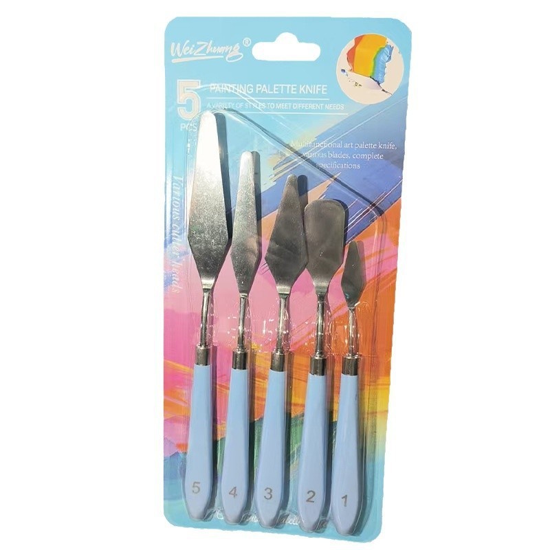 Cuchillo de pintura al óleo de arte al por mayor nuevo raspador de color de acero inoxidable raspador de pintura de gouache juego de 5 piezas suministro de comercio exterior