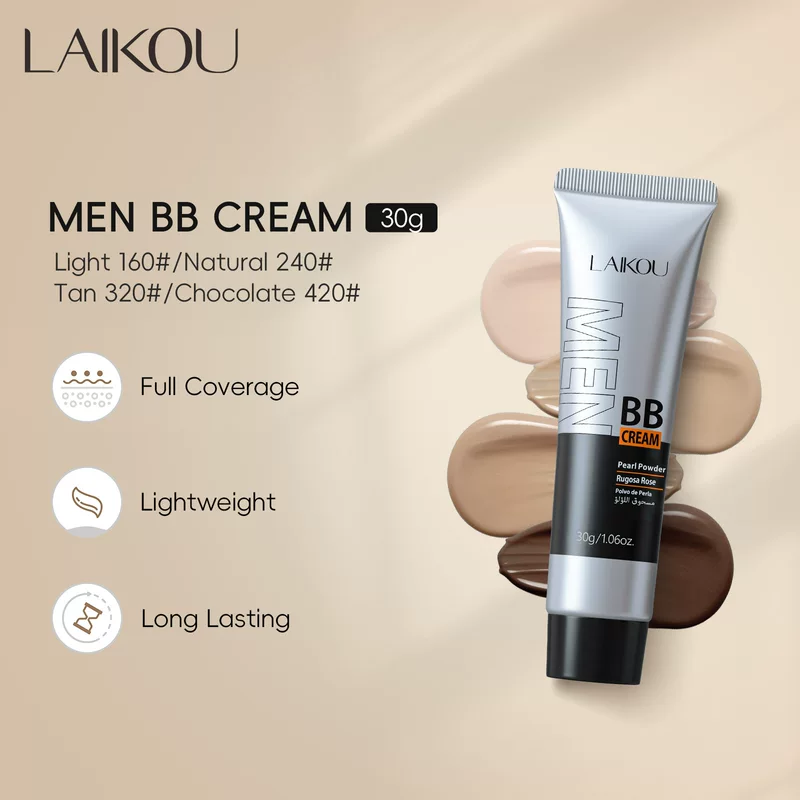 BB крем (LAIKOU) для мужчин, тономирующий праймер 30 г — полное покрытие, легкий, стойкий (4 оттенка)
