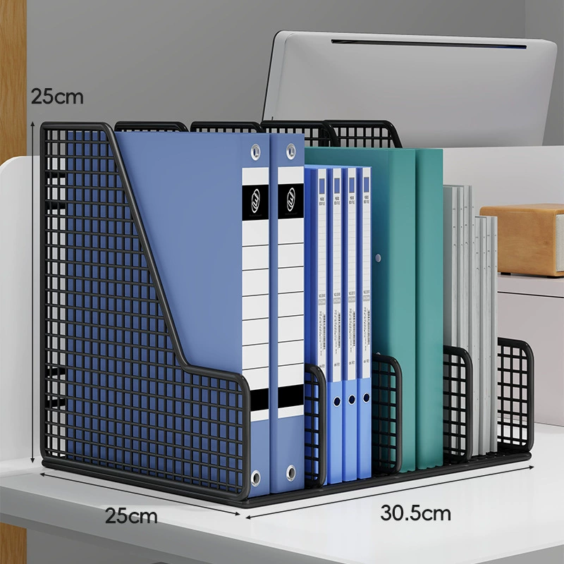 Metal Document Organizer Rack, Mesh File Storage Box, 2–6 Compartments, Black/White Options