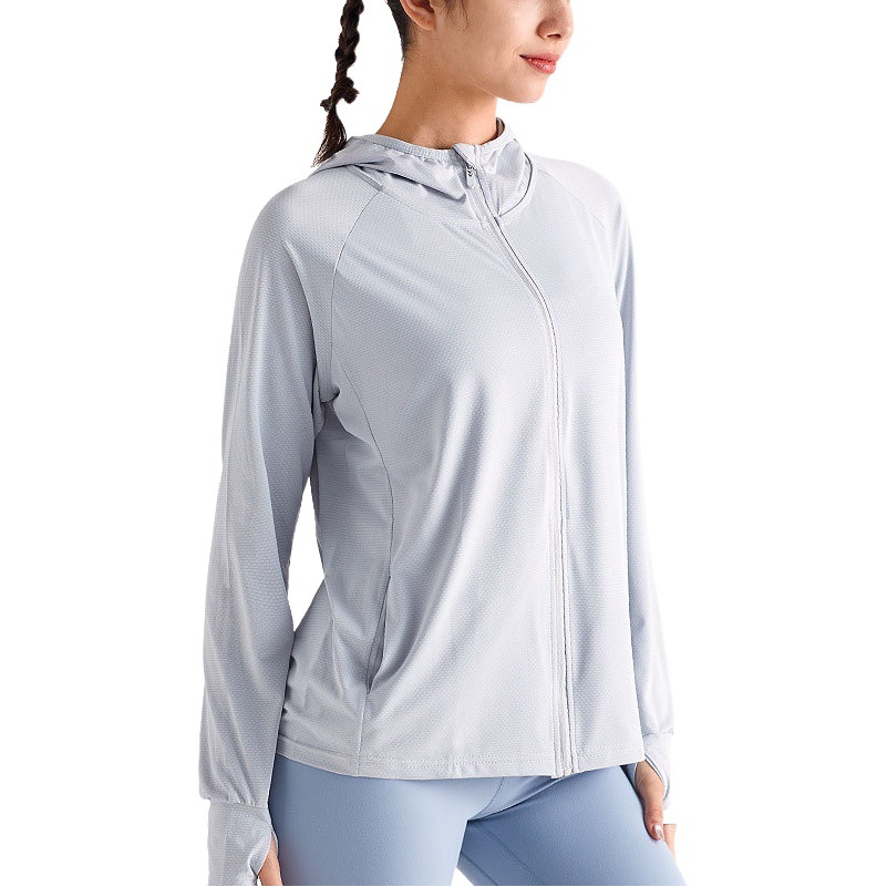 Nueva chaqueta de hielo para mujeres upf50 + chaqueta fría y transpirable anti-UV chaqueta con capuz al aire libre