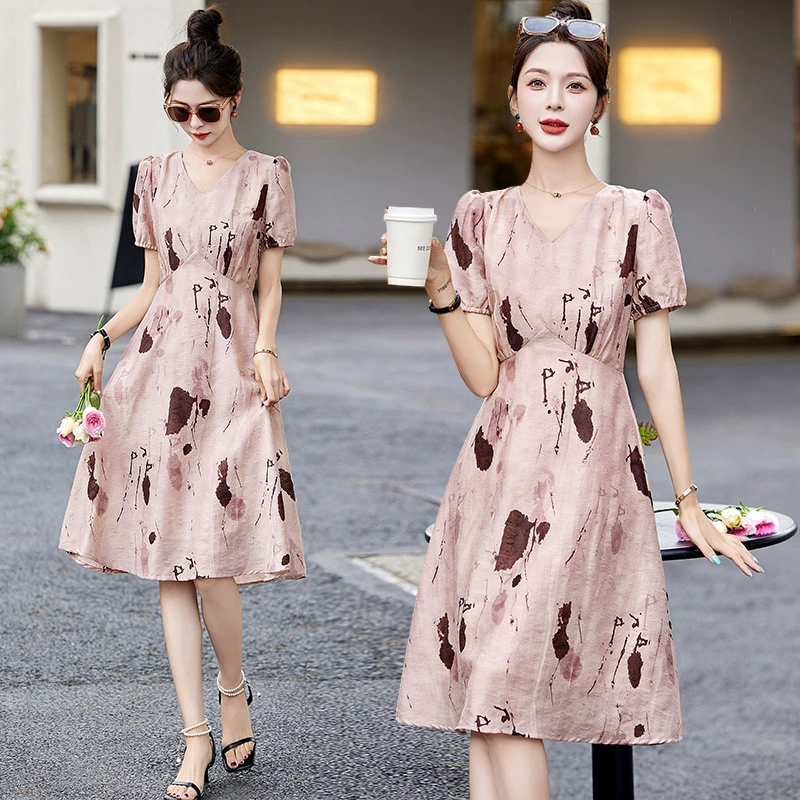 Популярное платье с чернильным принтом для женщин, летняя новая высококачественная миниатюрная юбка знаменитостей во французском стиле в стиле ретро