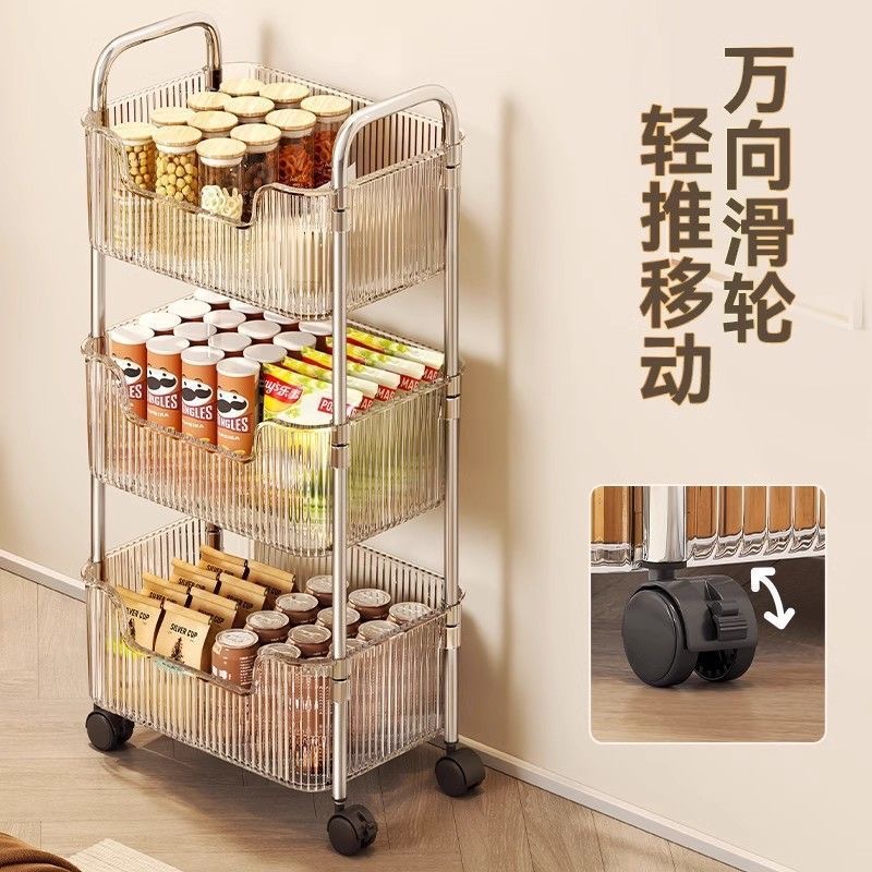 Acrylic Schoolbag Storage Rack Floor-Standing Mobile Trolley Bedside Table Under-Desk Cabinet Household Multi-Layer Wheeled Storage Rack