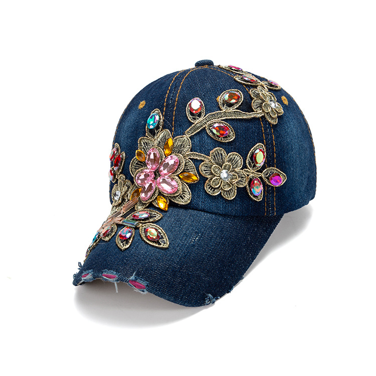 Boné de beisebol de algodão para mulher com strass e girassol_voghion.com