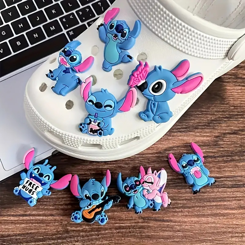 Set of 8 Stitch Shoes with Flower Hole Shoe Buckles, Pvc Soft Rubber Removable Decorative Buckles, Ready for Wholesale and Versatile Set of 8 Stitch Shoes with Flower Hole Shoe Buckles, Pvc Soft Rubber Removable Decorative Buckles, Ready for Wholesale and Versatile