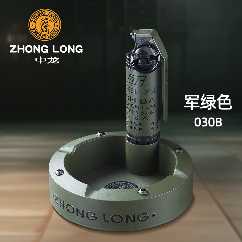 Gran tamaño todo el metal grado fiebre militar M84 modelo de granada de choque inflable encendedor a prueba de viento conjunto de cenicero