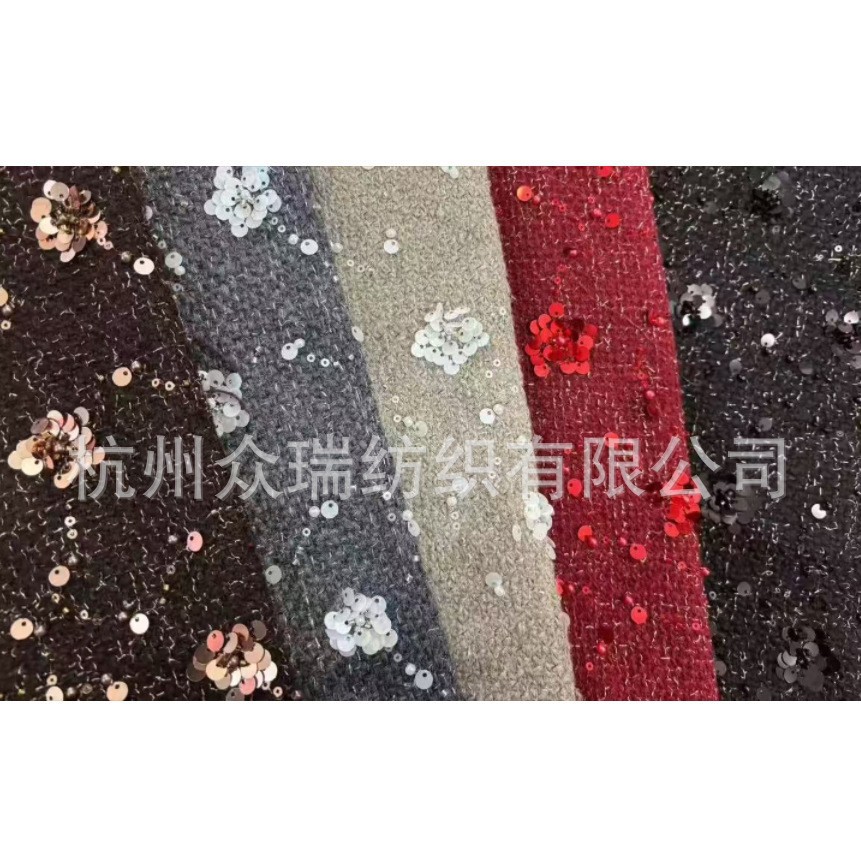 现货粗纺金丝花朵珠片小香风时尚女装外套连衣裙半身裙童装面料
