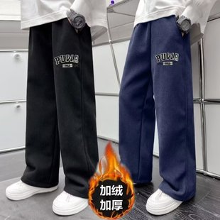 Children's Wear Boys' Spring and Autumn Straight Leg Sports Pants 2024 New Children's fleece-lined Loose Handsome Casual Pants