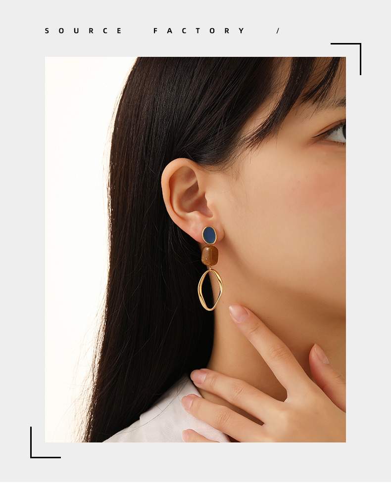 Vintage Style Geometric Copper Enamel Drop Earrings 1 Pair