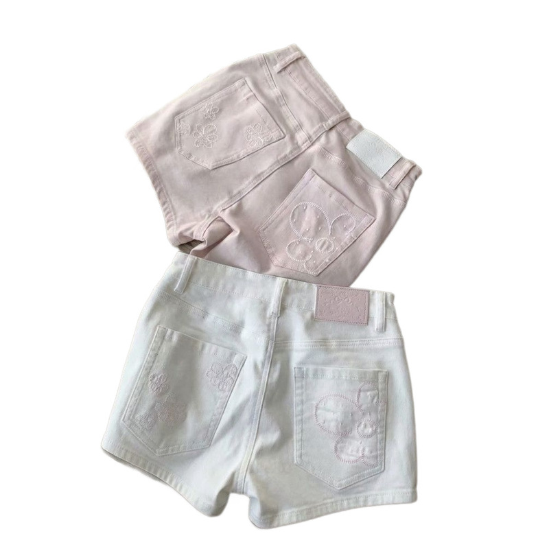 White High-Waisted Embroidered Denim Shorts for Women, New Summer Style, Slimming and Versatile Hot Pants