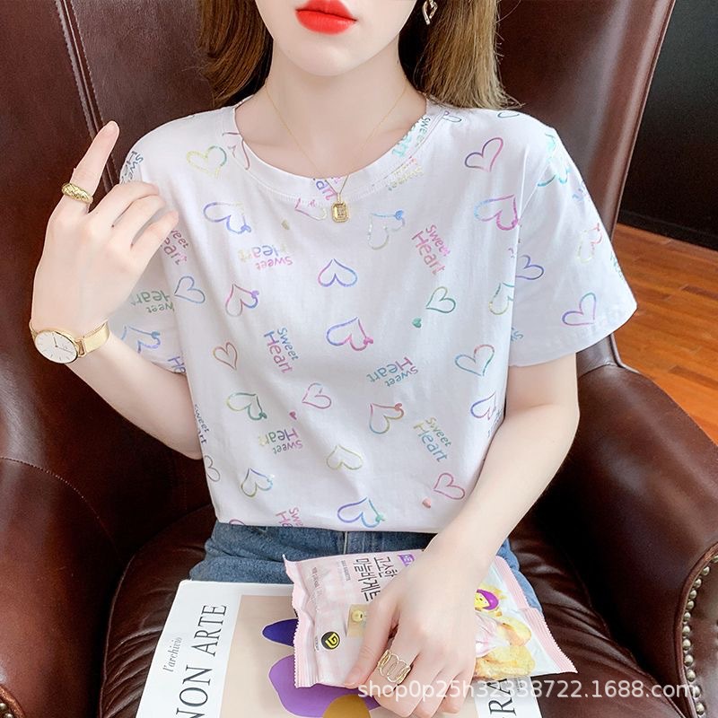 半袖tシャツins潮夏女性服2024年新型韓国版プリントファッションゆるいサイズ太ったmm上着