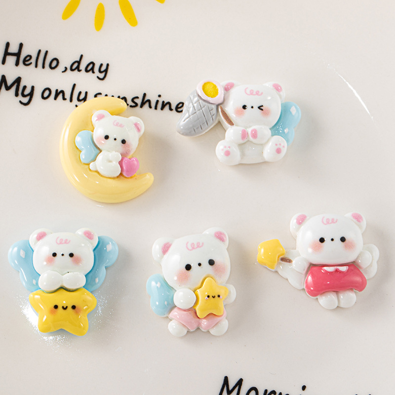 Suministro directo de fábrica dibujos animados Luna oso brillante resina accesorios DIY crema pegamento horquilla accesorios para el cabello materiales hechos a mano al por mayor