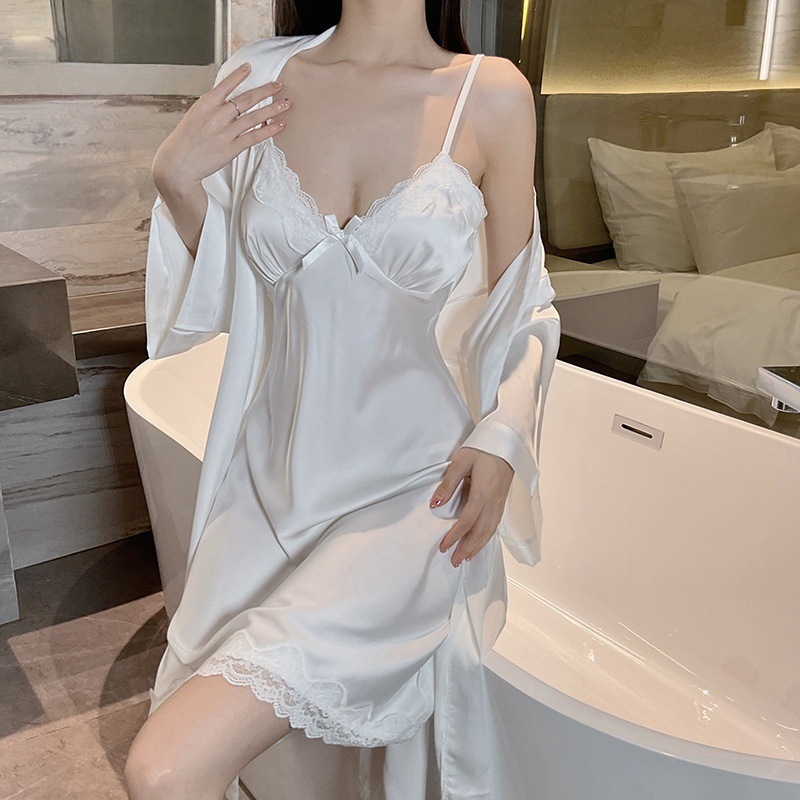 여성을 위한 섹시한 순수한 욕망 스타일 잠옷, 가슴 패드가 있는 여름 얼음 실크, 고급 서스펜더 잠옷, 섹시한 속옷 세트