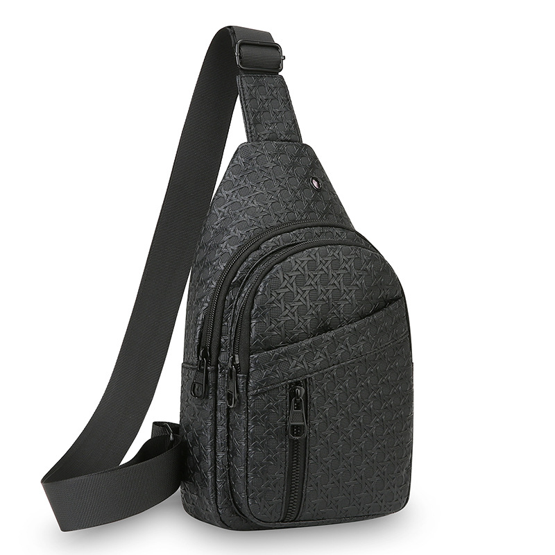 Bolso de pecho de moda de tejido de hombre, gran capacidad de cuero PU, bolso de hombro resistente al desgaste, multicapa simple, bolso de mano casual.