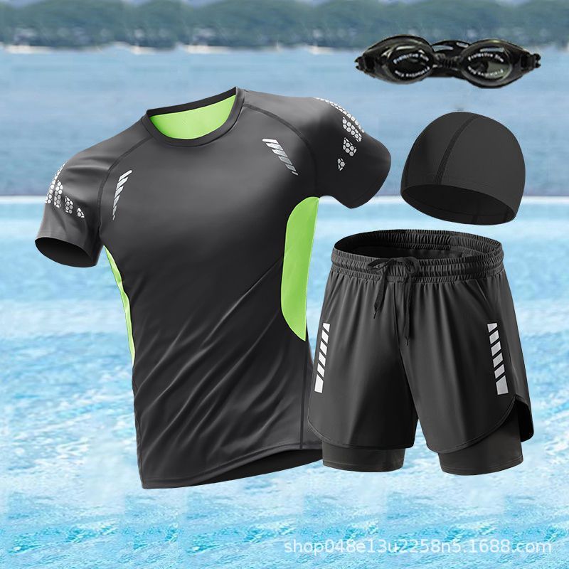 실크 그린 반팔 + DK70 블랙 [수영고글, 수영모]