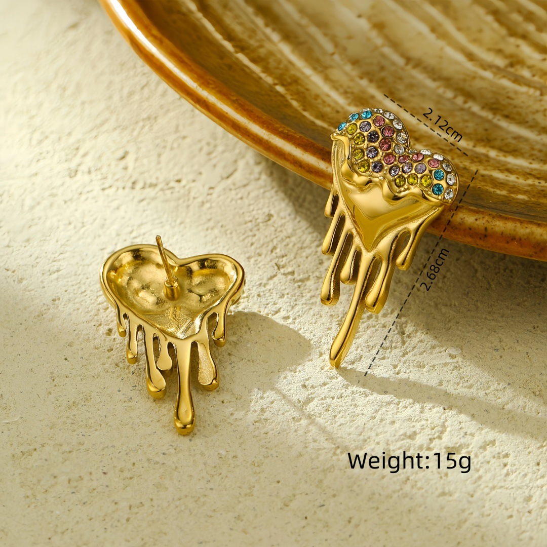 Heart Shape Pattern Women's Gender PVD Coated Real Gold Plated Heart Shape 304 Stainless Steel Simple Style Waterproof Non Tarnish Ear Studs