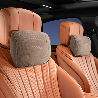 Headrest Car Cushion and Neck Pillow - s-style-suede-chestnut-brown-headrest-pair