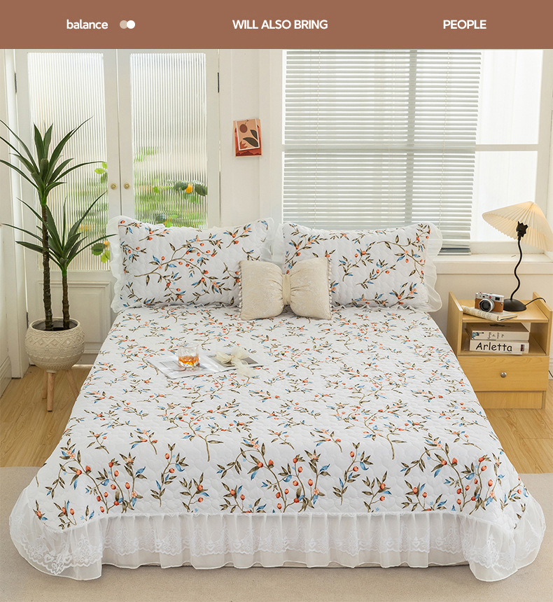 夏季床盖三件套床单水洗棉被单双层蕾丝花边夹棉床罩批发一件代发详情12