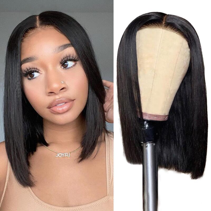 European and American Wigs, Real Human Hair Short Hair, Women's 4X4 Frontal Lace Straight Bob Wigs, Foreign Trade
