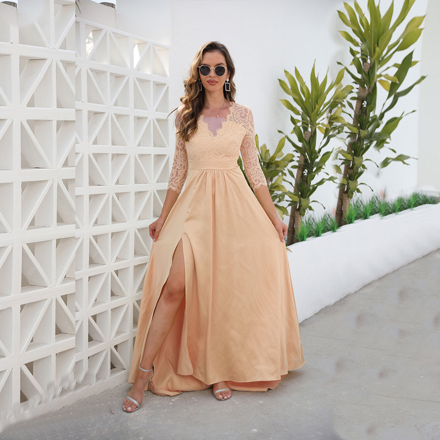 Vestido de encaje nuevo de mujer de comercio exterior europeo y americano Amazon V-cuello trailing vestido de novia más tamaño ropa de mujer