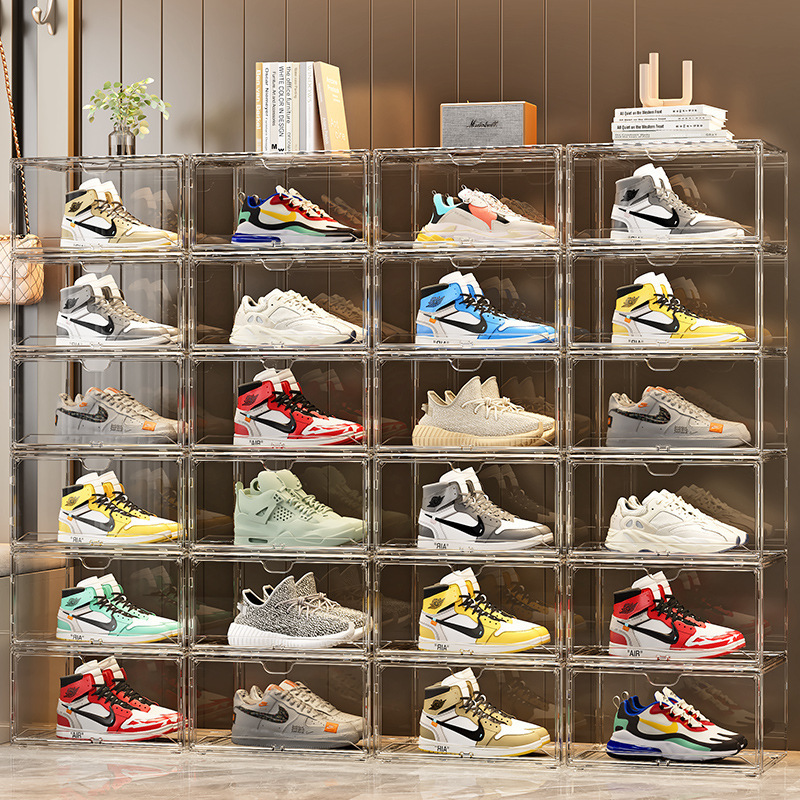 Shoe Box Storage Box Transparent Shoe Storage Organizer Magnetic Folding Shoe Rack Aj Sneakers Dustproof Home Entryway Shoe Cabinet