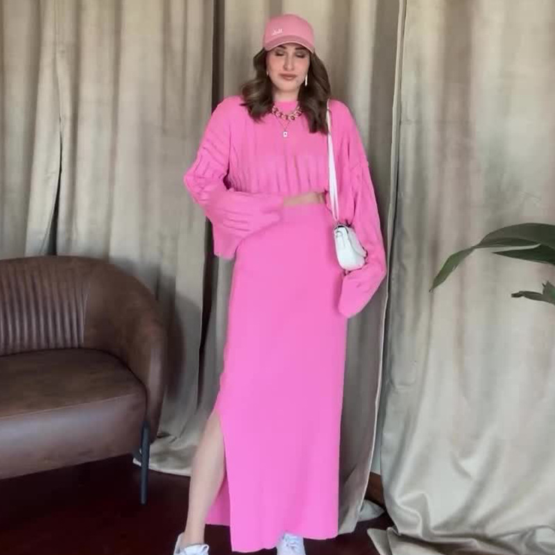 2024 otoño nuevo Europa y América Amazon transfronterizo puede en el viento dulce y picante abrumpimiento de umbilical vestido larga en forma de A dos piezas