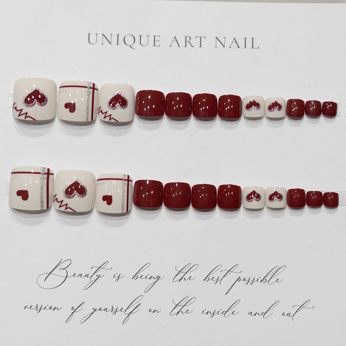 Plegable dedo del pie sin costuras parche de uñas brillo línea amor desgaste uñas pieza de uñas acabado blanco belleza de uñas al por mayor