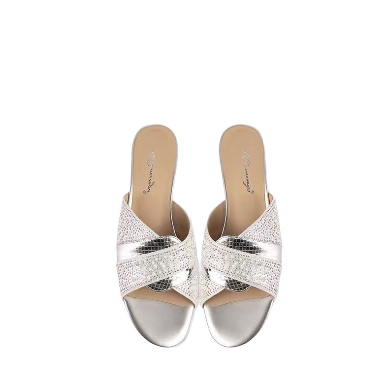 Zijin casa ~ temperamento de hadas viento 26 verano nuevo tacones de perlas cruzados con zapatillas frías de dedo de la mujer zapatillas frías de tacones altos gruesos