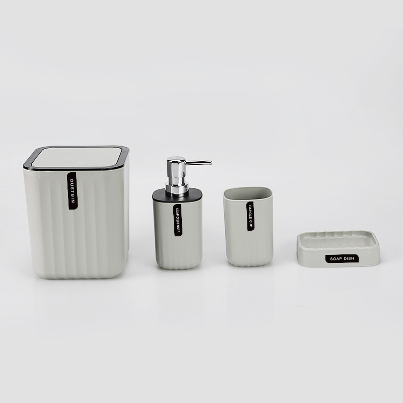 Cuatro piezas de baño simple color sólido conjunto de baño taza de enjuague de cepillo de dientes caja de jabón plástico personalizado