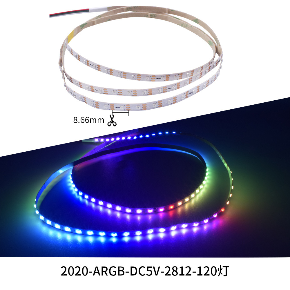 Tira de LED RGB de 5 mm con IC integrado de 5 V, control de un solo punto programable, luz ambiental fluida, tira de luz 2020/0807.