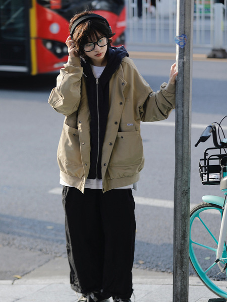 Demi-season Japanese retro jacket with hood for men and women