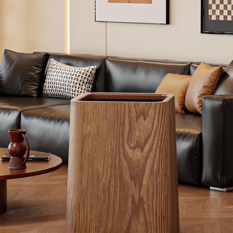 Wood Grain Trash Can for Home Use in Living Room and Bedroom, Vintage Style Light Luxury Wastebasket for Office and Hotel