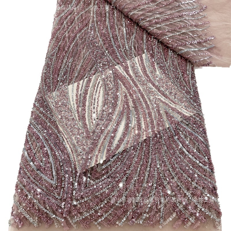 Tejido bordado de sequilla alta tela de encaje de dos colores vestido de boda de moda vestido de cena tela de espectáculo image 6