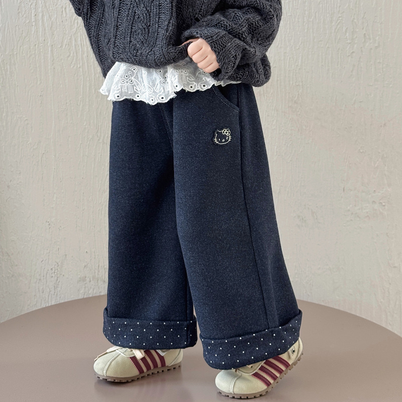 女童加绒裤子秋冬季2025新款儿童冬装直筒裤女宝宝加厚休闲阔腿裤|undefined